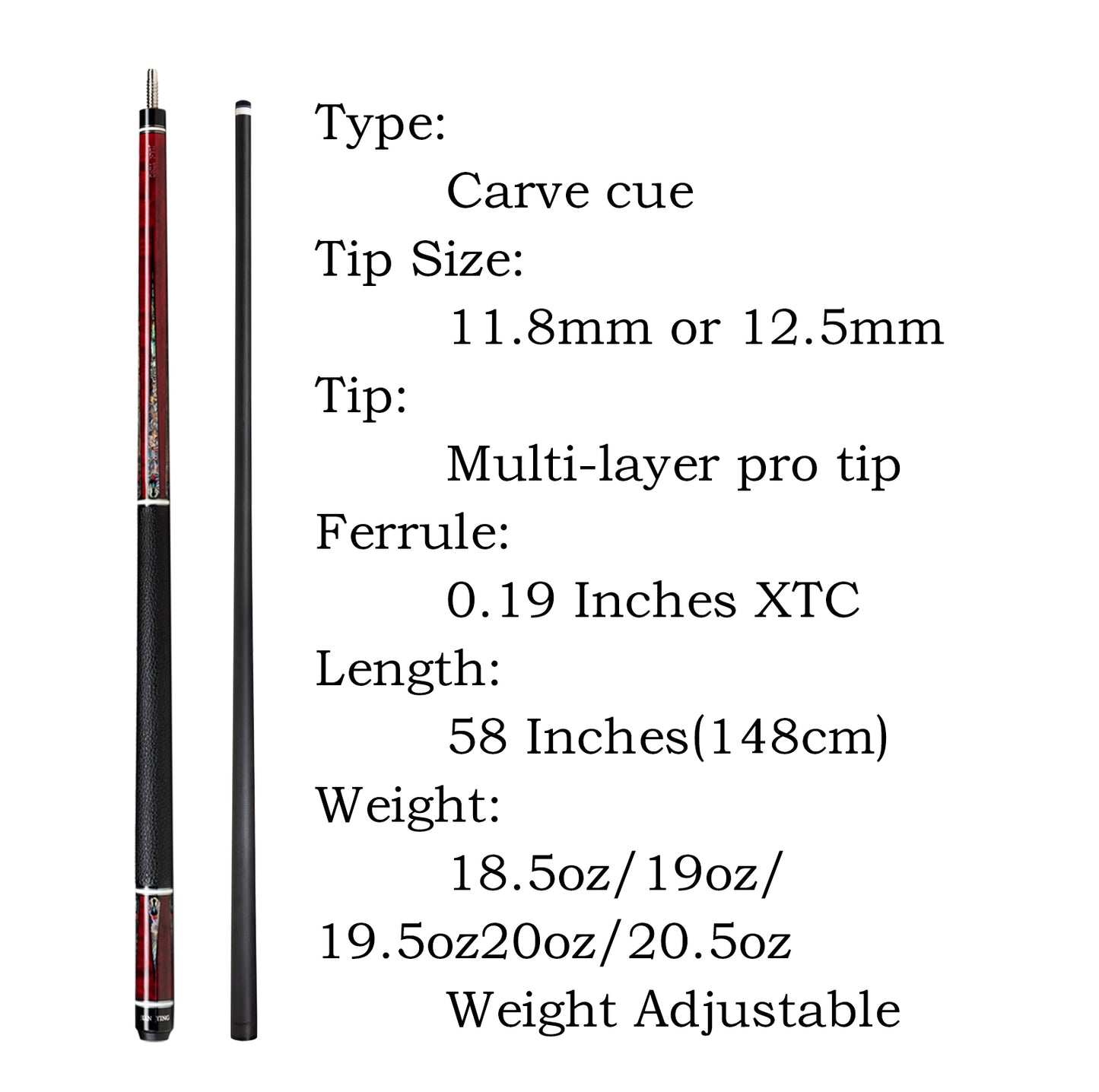 Moyerely Carbon Fiber Pool Cue,11.8mm/12.5mm Low Deflection Cue Stick,Professional Pool Stick with Case