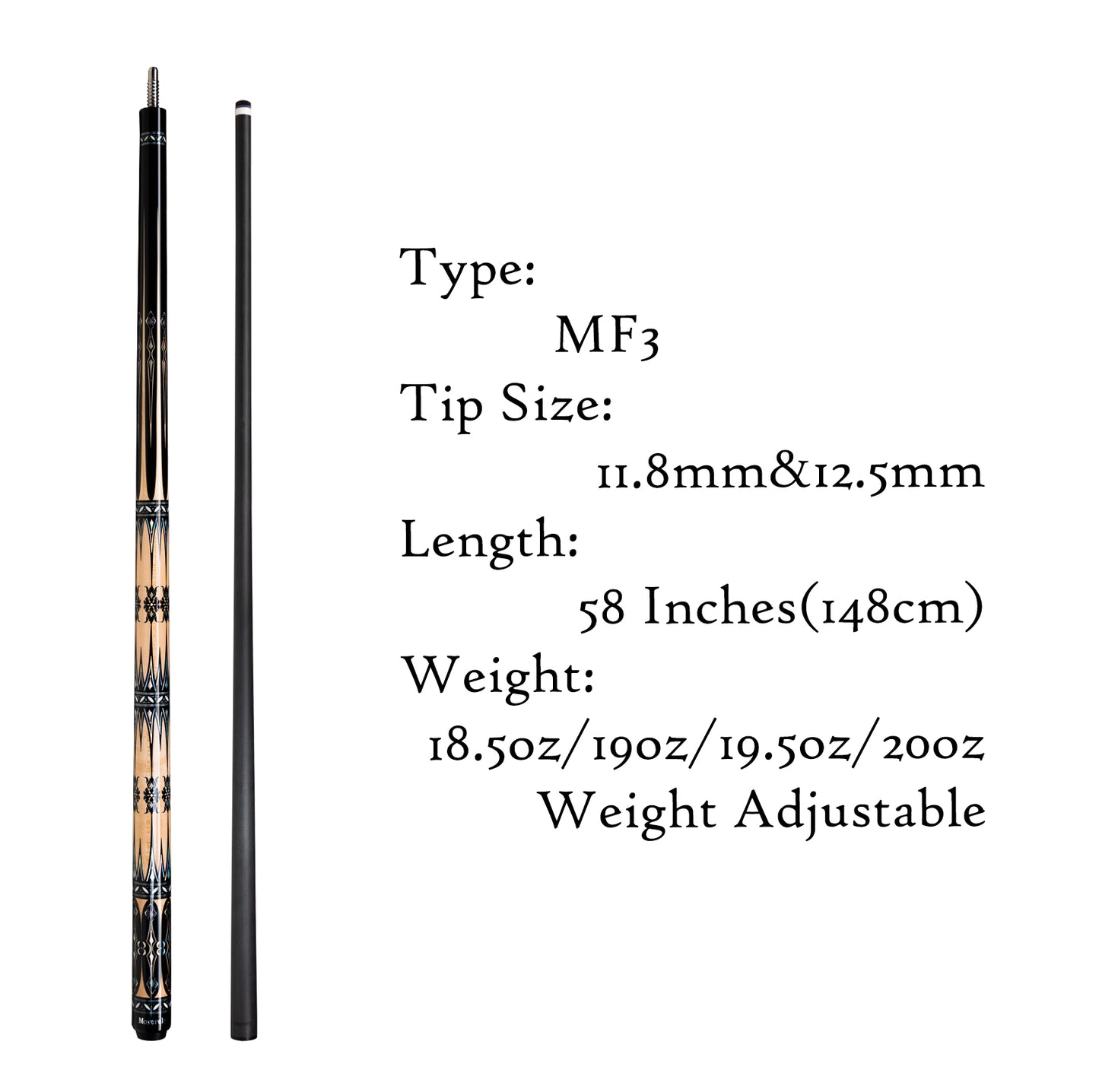 Moyerely Carbon Fiber Pool Cue,11.8mm/12.5mm Low Deflection Cue Stick,Professional Pool Stick with Case