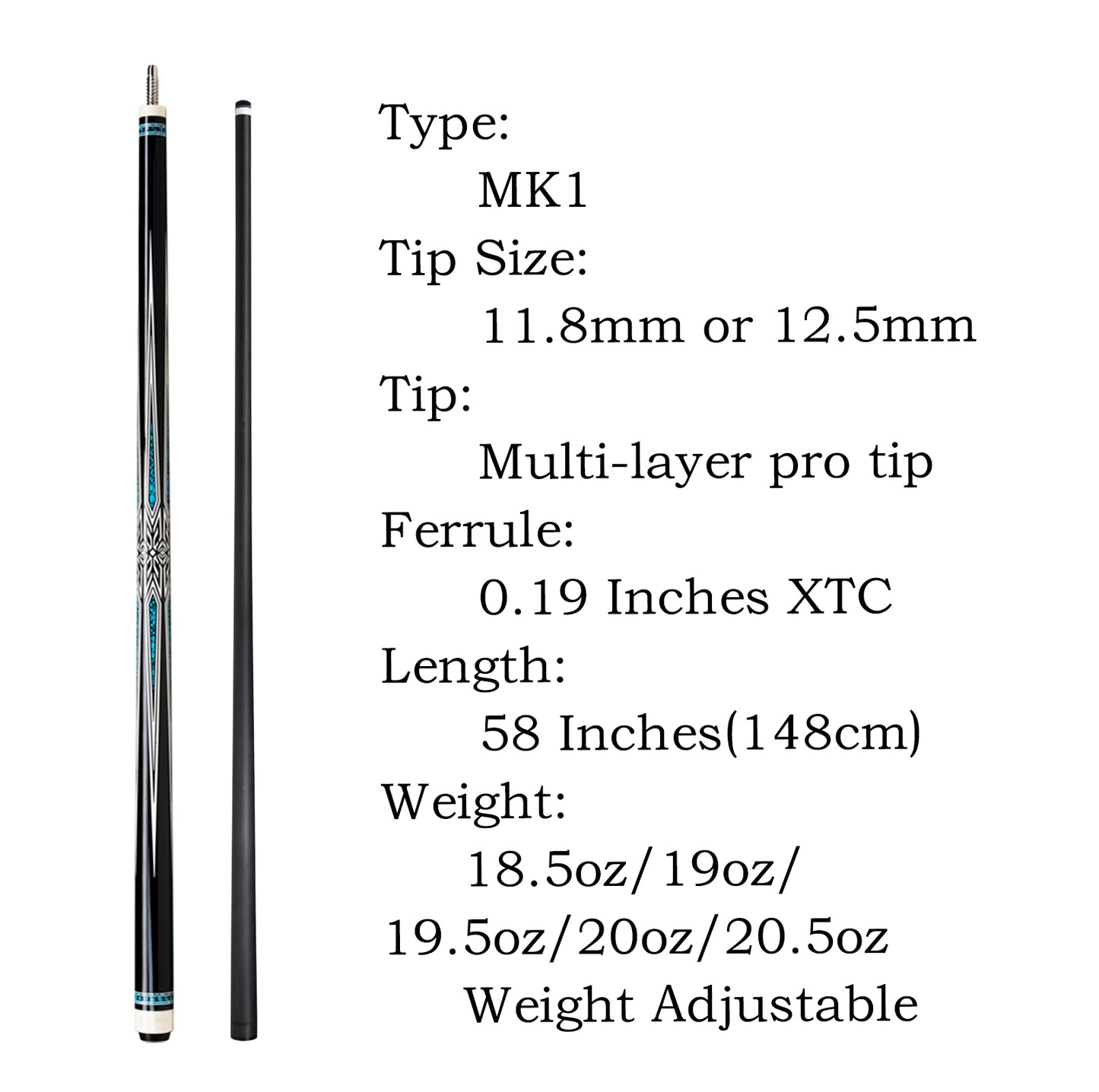 Moyerely Carbon Fiber Pool Cue,11.8mm/12.5mm Low Deflection Cue Stick,Professional Pool Stick with Case