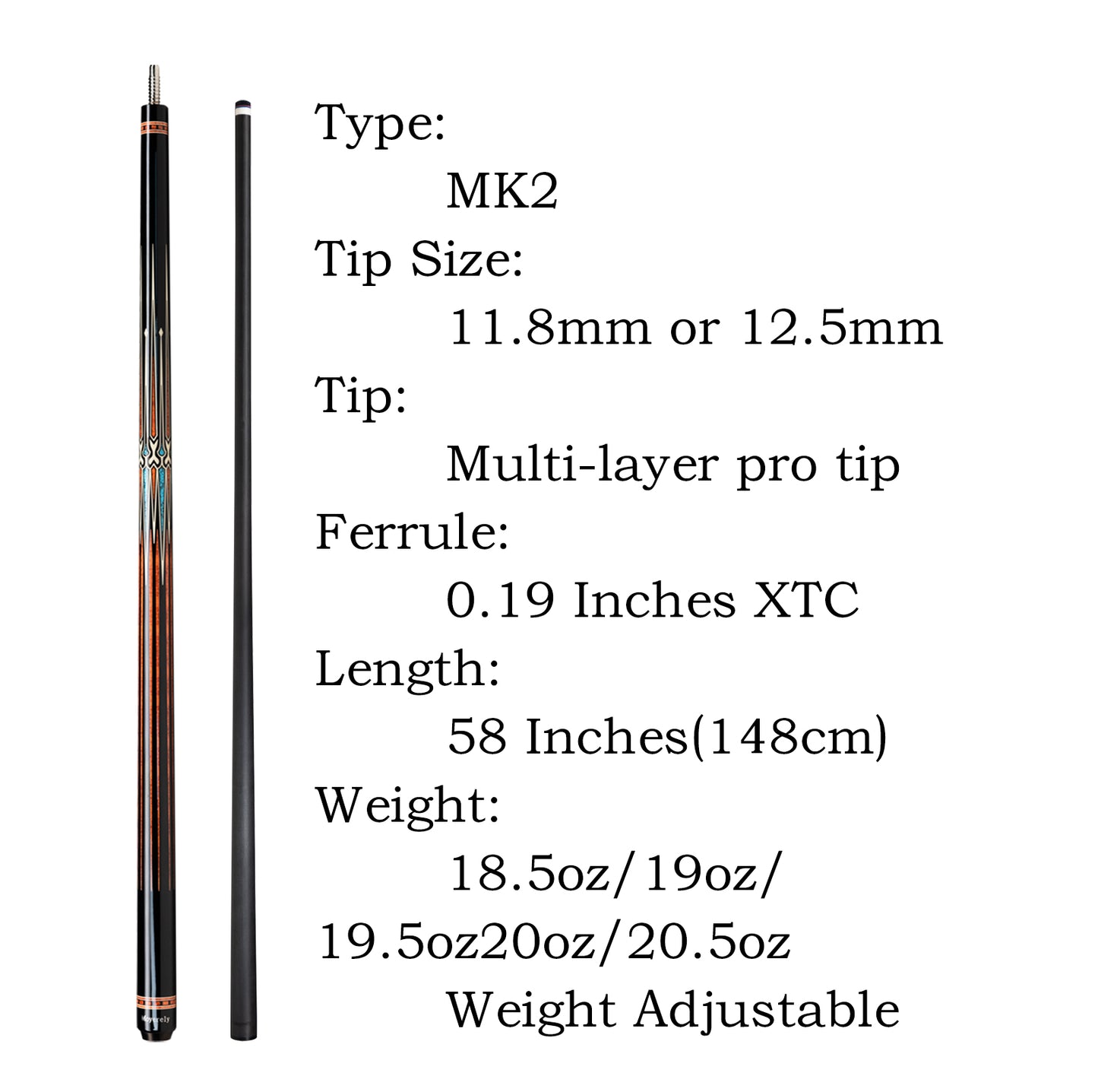 Moyerely Carbon Fiber Pool Cue,11.8mm/12.5mm Low Deflection Cue Stick,Professional Pool Stick with Case