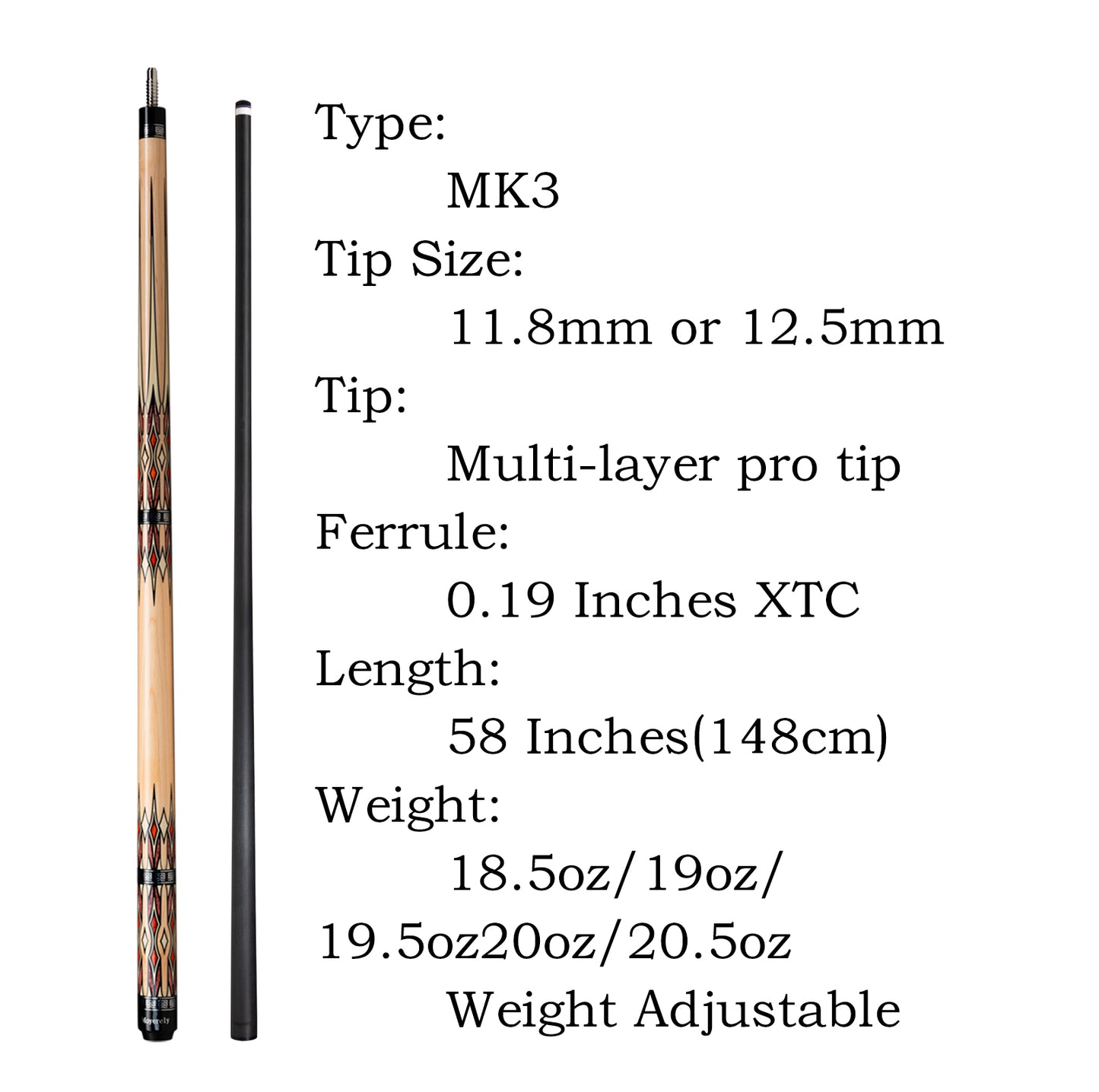 Moyerely Carbon Fiber Pool Cue,11.8mm/12.5mm Low Deflection Cue Stick,Professional Pool Stick with Case