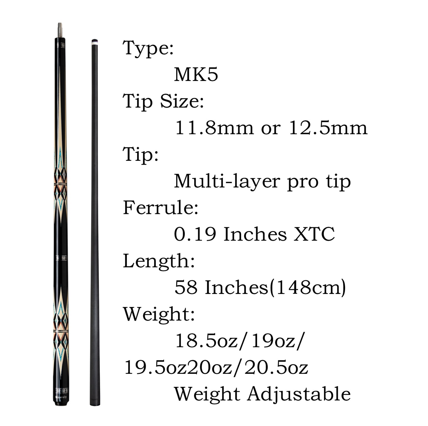 Moyerely Carbon Fiber Pool Cue,11.8mm/12.5mm Low Deflection Cue Stick,Professional Pool Stick with Case