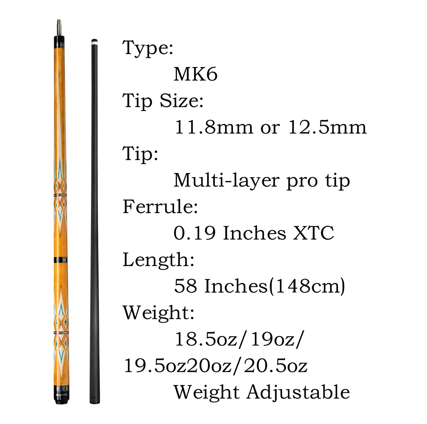 Moyerely Carbon Fiber Pool Cue,11.8mm/12.5mm Low Deflection Cue Stick,Professional Pool Stick with Case