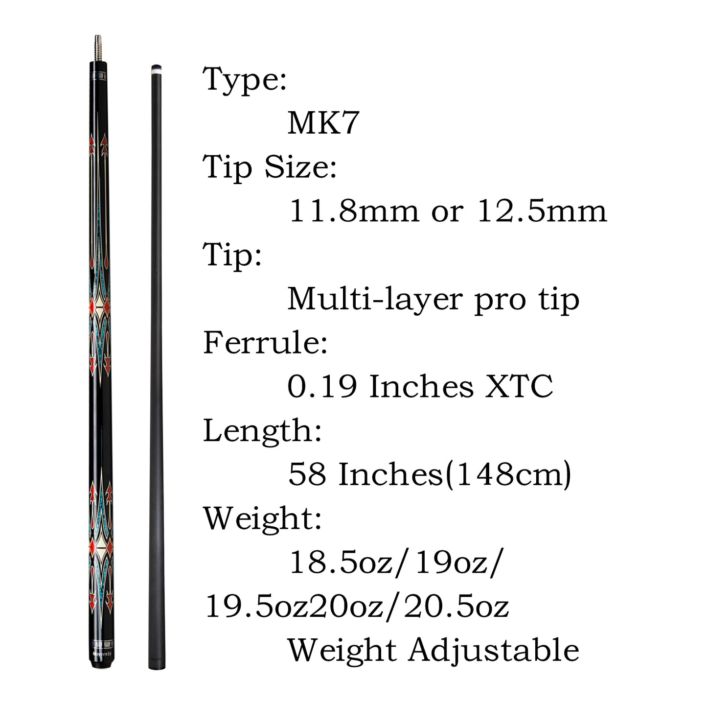 Moyerely Carbon Fiber Pool Cue,11.8mm/12.5mm Low Deflection Cue Stick,Professional Pool Stick with Case