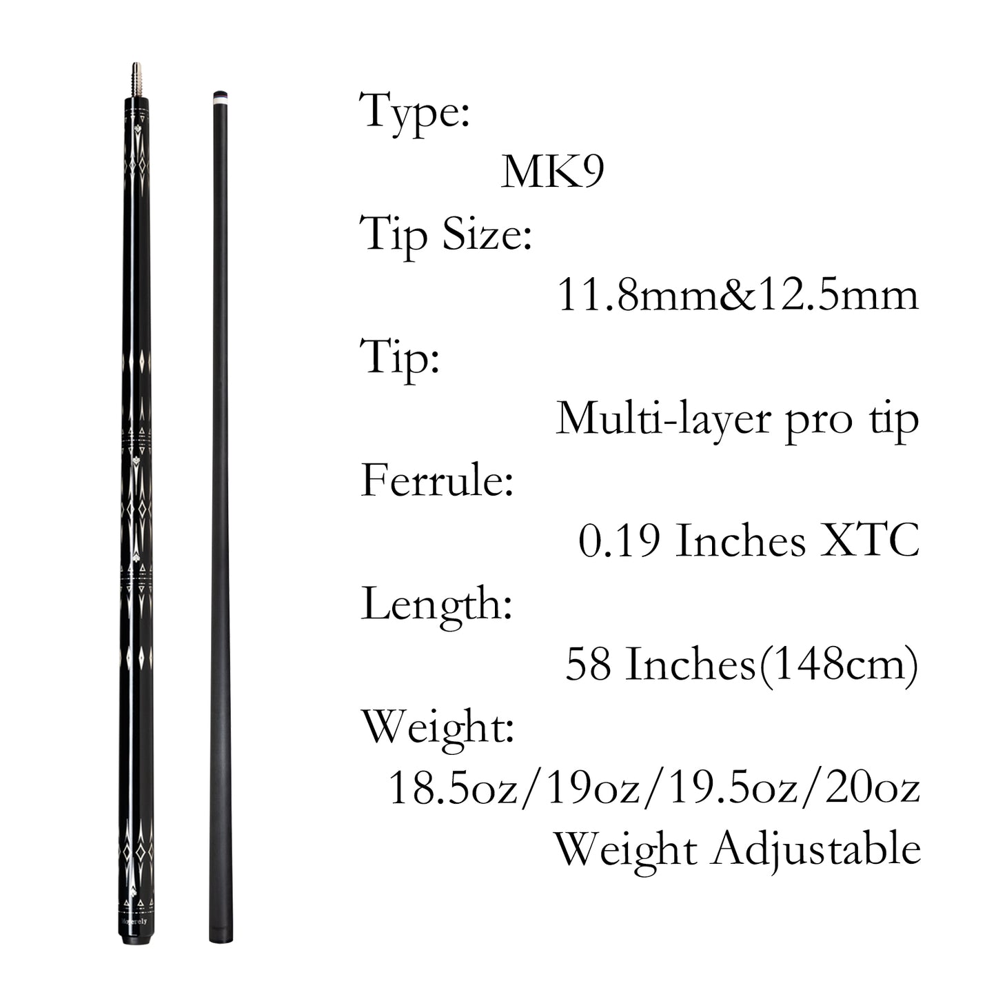 Moyerely Carbon Fiber Pool Cue,11.8mm/12.5mm Low Deflection Cue Stick,Professional Pool Stick with Case